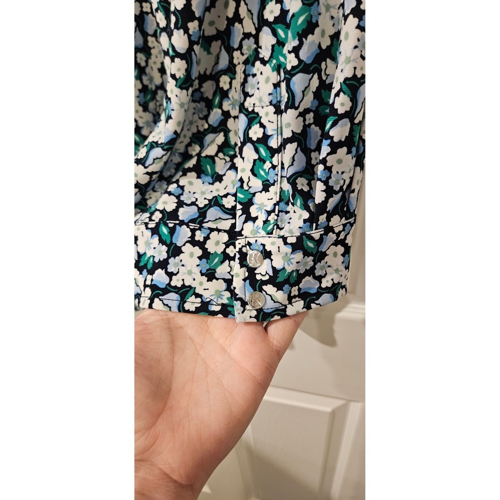 Karl Lagerfeld Paris Floral Blouse Womens 2X Black Blue Green Stretch Career Top - Picture 7 of 7
